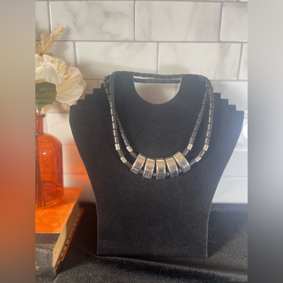 Aarikka Stella Vintage Wood Bead and Silver Toned Metal Bead Necklace - Picture 2 of 9